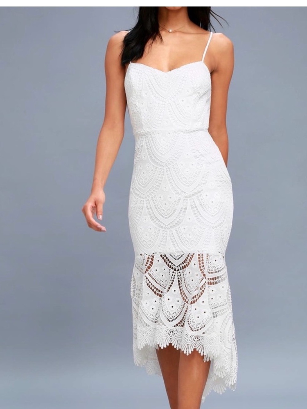 Lulu's Ivory Lace Midi Mermaid Dress